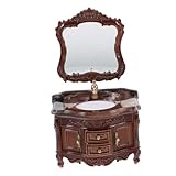 Haut réalisme : comporte des tiroirs fonctionnels qui s'ouvrent, apportant une touche authentique et réaliste à vos scènes miniatures, un lavabo de salle de bain en bois pour maison de poupée, un lavabo de salle de bain