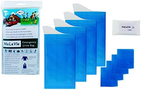 NuLaVie Disposable Urine Bags for Men and Women - Leakproof Travel Emergency Pee Bag 4-Pack with Sani Wipes - Portable Urinal Bags for Traffic Jam, Car, Camping - Emergency Toilet Bags for Children