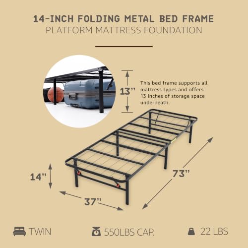 Image of Hercules Folding Metal Bed Frame, 14 Inch Platform Mattress Foundation, Twin