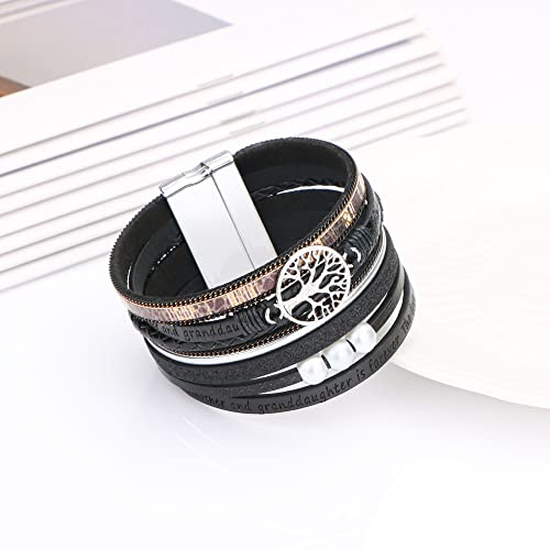 JoycuFF Inspirational Tree of Life Leather Multi-Layer Wraps Bracelet for Women Girl,Boho Wide Buckle Wristband Bangle,Braided Cuff Bracelets for Women - Image 3