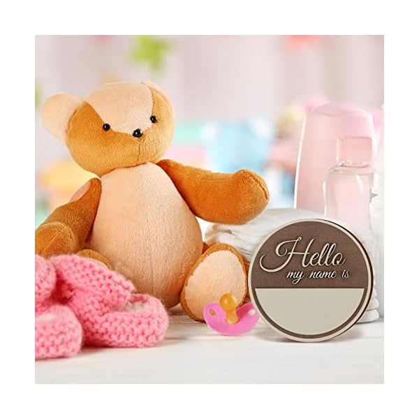 Holz Geburt Ankündigung Personalisierte Baby Ankündigung Schild Holz Geburt Ankündigung Schild Baby Namensschild Runde Holztafel mit schwarzer Farbe Marker für Baby Name und Geburt Detail, 20 cm – Bild 4