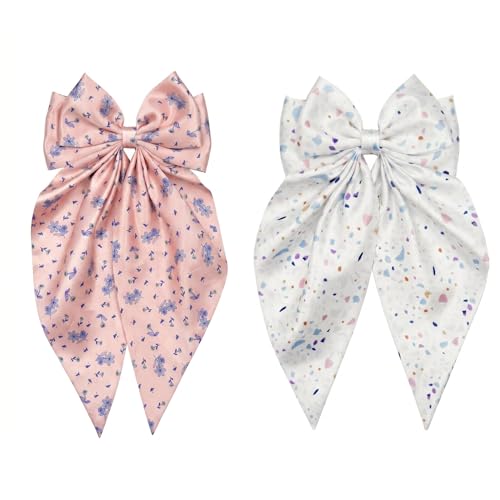 Image of Radhu & Kabby Printed Hair Bow Clip for Women | Cute Long Tail Fabric Bow Ponytail Holder | Stylish Everyday Casual Fashion Accessory | Pack of 1