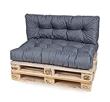 TexDeko® Garden Palettenkissen 120x80x18cm wasserabweisend UV - beständig In- & Outdoor Premium Sitzkissen gesteppt Palettenauflage für Europaletten (2-TLG Set, Grau)