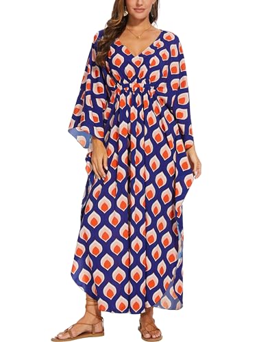 Image of Moss Rose Kaftan Dresses for Women V Neck Summer Swimsuit Cover up Caftan Maxi Beach Dresses
