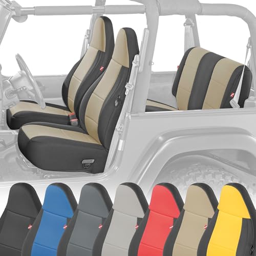 Diver Down Neoprene Seat Cover Set - Fits Jeep TJ 1997-2006 Wrangler - Front and Back Seat Set - Waterproof Custom Fit Seat Covers - Soft Padded Cushion Feel - (Without Jeep Logo Tan 97-02)