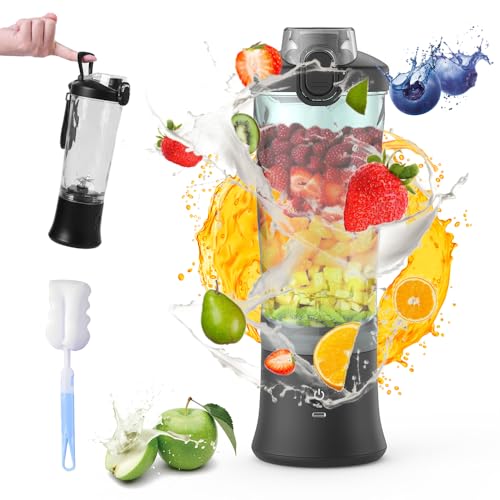 Mezclador Smoothie Maker To Go, 600 ml, batidora portátil para viajar, eléctrica con 6 cuchillos, batidora portátil con tazas y cepillo, para gimnasio, oficina, deporte