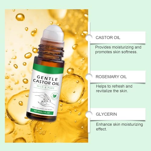 RizinusöL Bio 30ml, Roller Ball Rizinusöl Kaltgepresst Bio, NatüRlich Rizinus öl für SchließT Feuchtigkeit, Organic Castor Oil für Körper, Haare, Nägel, Wimpern, Augenbrauen, Vegan (1P, 30ML)