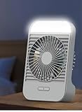 American D-Home Rechargeable mini Portable Desk Fan with LED Light, 3 Speed Settings, USB Rechargeable, 1800mAh Battery, White