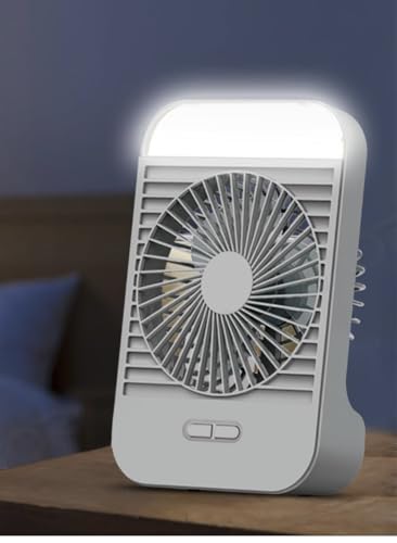 Image of American D-Home Rechargeable mini Portable Desk Fan with LED Light, 3 Speed Settings, USB Rechargeable, 1800mAh Battery, White colour