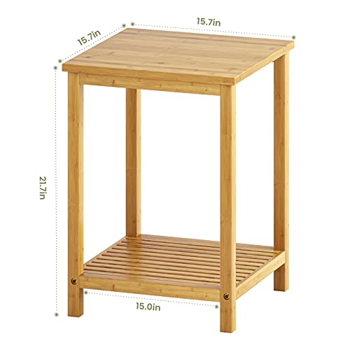 Viagdo Bamboo Side Table Set Of 2, Small End Table With Storage Shelf, Bedside Tables Wood Nightstands For Small Space In Living Room, Bedroom And Home Office Printer Stand, Easy Assembly, Natural #TOP1