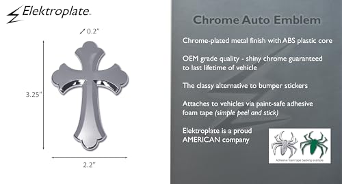 Image of Elektroplate Scalloped Cross OEM Chrome Emblem for Cars, Trucks, and All Auto | Universal Fit at 3.25 inch x 2.2 inch | Weatherproof