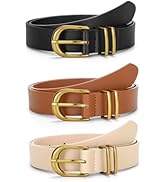 JASGOOD 3 Pack Women Belts For Jeans Dresses Pants Ladies Faux Leather Waist Belt with Gold Buckle