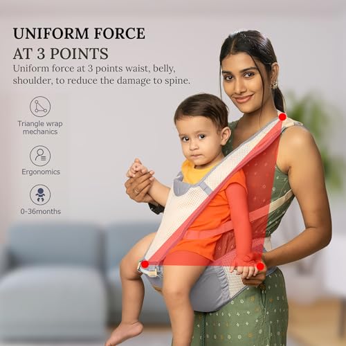 Image of BAYBEE Baby Carrier for New Born | Hip Seat Front and Back 6 Carry Position & Adjustable Straps with Kangaroo Bag | Sling Carry Bags for 4 to 36 Months Baby Max Weight Up to 15 Kgs (Grey)