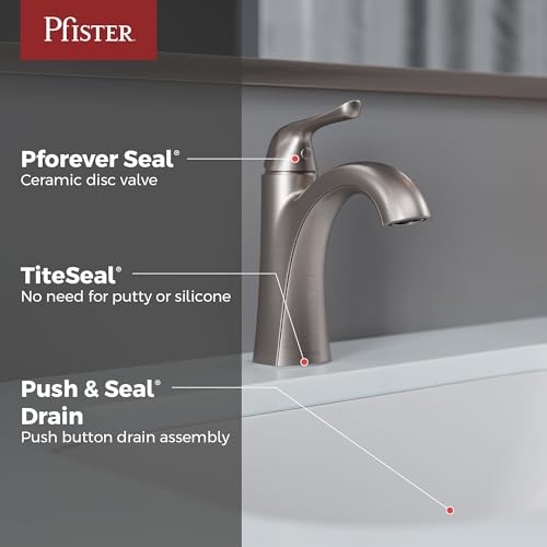 Pfister Willa Bathroom Sink Faucet, Single Control, 1-Handle, Single Hole, NSF Certified, Spot Defense Brushed Nickel Finish, LF042MALGS