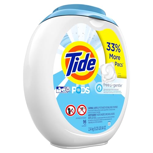 Image of Tide PODS Free and Gentle, Laundry Detergent Soap PODS, HE, 96 Count - Unscented and Hypoallergenic for Sensitive Skin, Free and Clear of Dyes and Perfumes