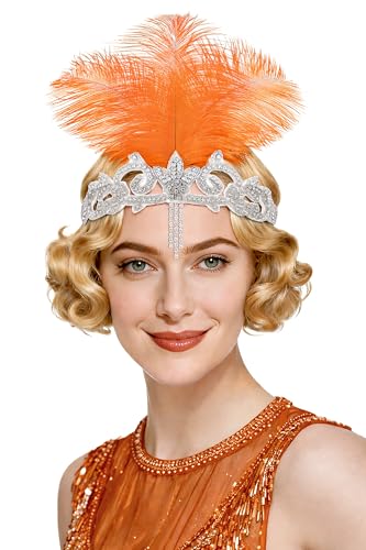 BABEYOND 1920s Headpiece Flapper Headband - Roaring 20s Crystal Showgirl Hair Band Great Gatsby Headband with Feather