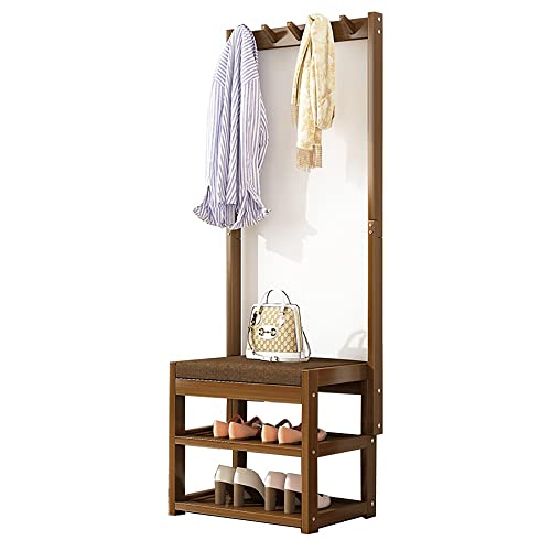 Étagère à chaussures avec siège porte-vêtements et banc en bambou de couloir