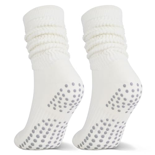 Non-Slip Grip Slouchy Scrunch Socks Comfortable Yoga Pilates Socks for Women Shoe Sizes 6-12