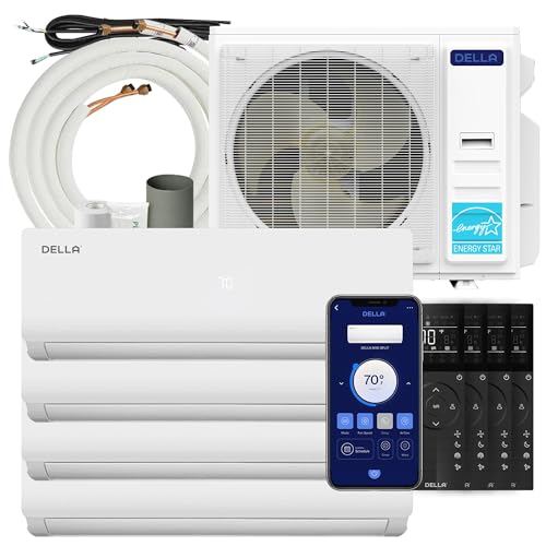 Della 35K BTU ODU Quad 4 Zone (12K 12K 12K 12K) Mini Split AC,Works with Alexa and Wifi, 19 SEER2 208-230V Cools Up to 2200 Sq.Ft,Energy Efficient, Multi Zone Pre-Charged Heat Pump,16ft Kits