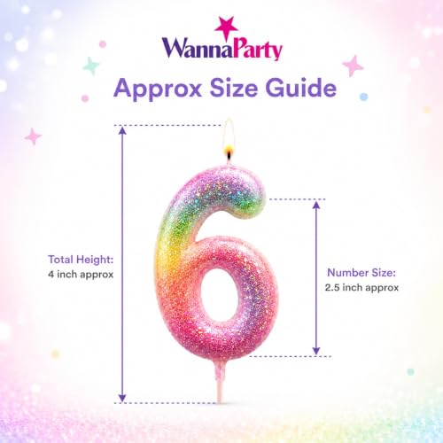 Image of Wanna Party Glitter Colorful 6th Birthday Candle, Number 6 Cake Candle Cake Toppers for Girl Women, Glitter Colorful Themed Party Decorations Supplies Birthday Gifts