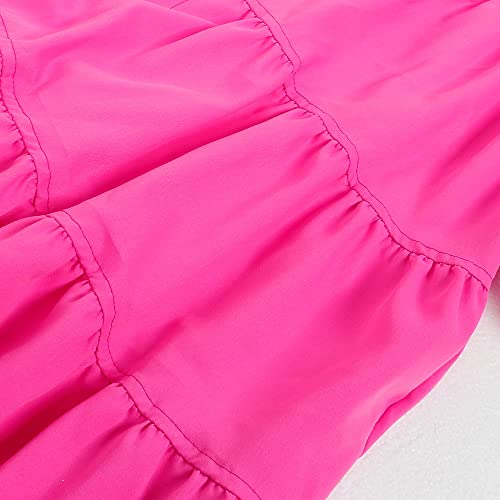 Image of WOKANSE Women's Cute Babydoll Dresses Casual Loose Puff Sleeves Ruffle Hem Button Down Pleated Shirt Dress