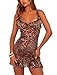 OZICERD Leopard Ruffle Sheer Mesh Mini Dresses for Women Babydoll Lingerie Club Rave Concert Outfit See Through Party Dress Black Brown Cheetah Print S