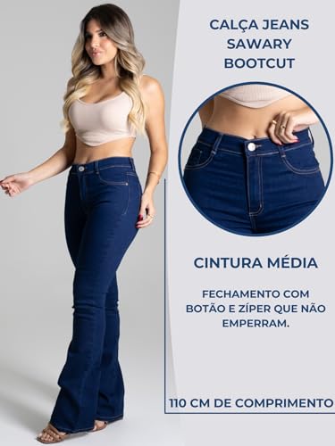 Calça Jeans Feminina Flare Sawary Bootcut Boca de Sino Lycra Elastano Original Moda Feminina (BR, Ci