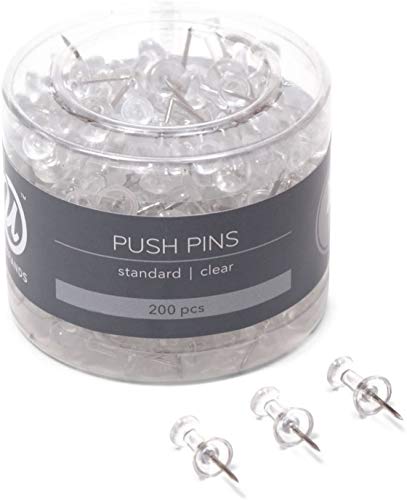 U Brands Push Pins, Clear Plastic Head, Steel Point, 200-Count - 658U08-24, 1 Pack