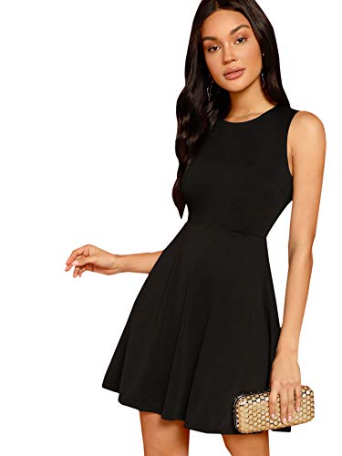 Shein Women's Sleeveless Lace Applique Cocktail Backless Party Flare Mini Dress Small Black #TOP1
