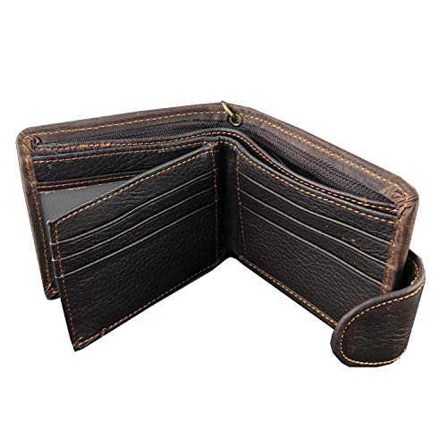 Star Genuine Leather Zipper Card Money Men's Wallet With chain4