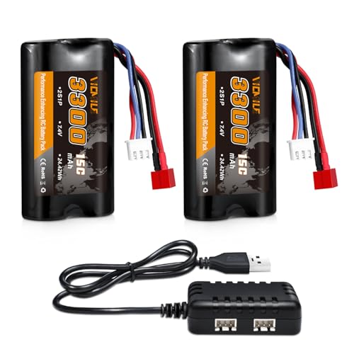 VICMILE 7.4V Li-ion Battery 3300mAh High Capacity RC Battery with Dean-Style T Plug 2S Rechargeable...