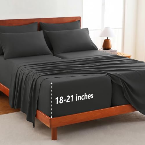 Image of CozyLux 7-Piece Split King Sheets, Fits 18-21 Inch Mattresses, Oeko-TEX