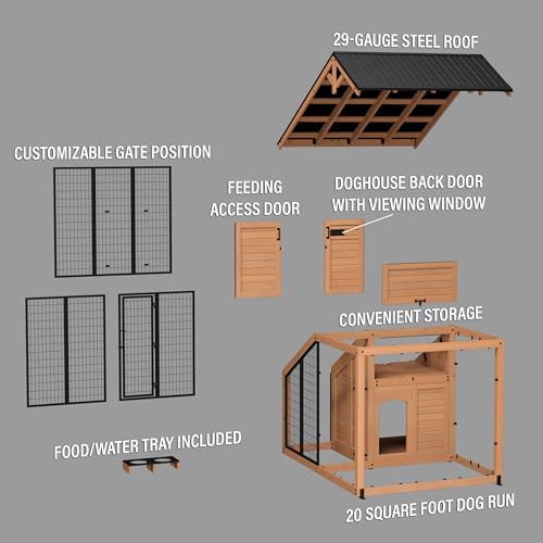 Backyard Discovery 7' x 5' Waggin' Retreat Cedar Wood Large Dog Kennel with Galvanized Steel Roof, Feeding Door, Doghouse Back Door, Water and Food Tray, Secure Lock Gate for Safe Outdoor Pet Shelter - image 9