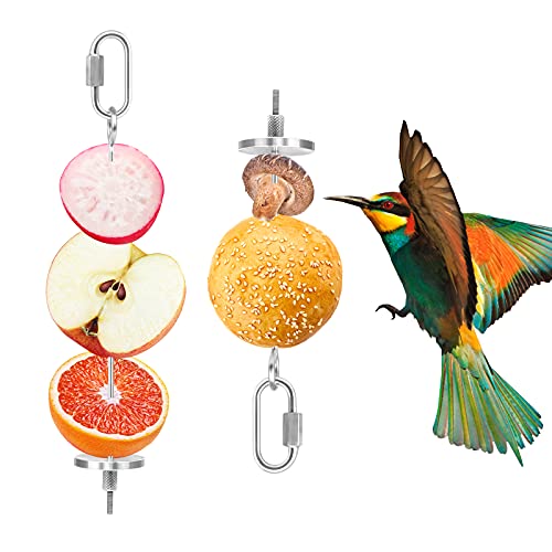 Jubaopen 2PCS Juguete Comedero para Pájaros Herramienta de Alimentación para Loros Juguete de Loro Pequeño Inoxidable para Accesorios de Jaula de Pájaros (Tamaño de Corto:11.5cm,Largo:19.5cm, Plata)