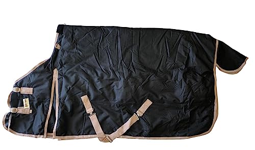 AJ Tack 1200D Waterproof Winter Horse Blanket - 400g Heavyweight Turnout with Fleece Collar, Shoulder Gussets & Tail Flap - Black 72