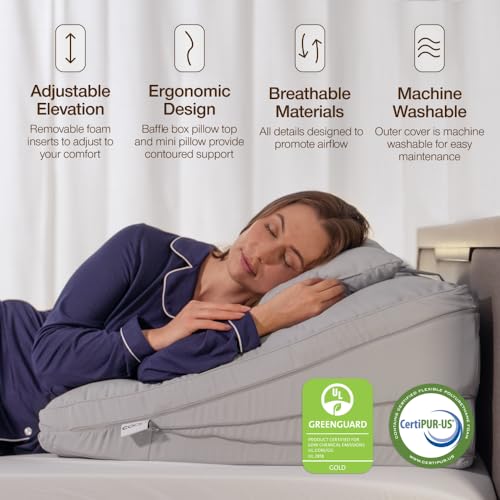 Image of Coop Home Goods Adjustable Wedge Pillow, Ergonomic Memory Foam Pillow for Elevated Leg & Back Support, Pregnancy, Acid Reflux, Sleep Comfort & Recovery, CertiPUR-US & GreenGuard Gold Certified