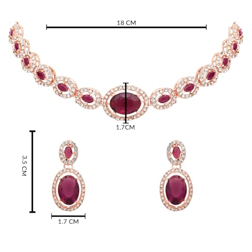 Image of I Jewels Rose Gold Plated Stylish Design Crystal Diamond Necklace & Earrings Jewellery Set for Women