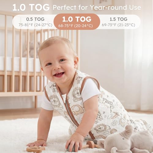 Image of Yoofoss Baby Sleep Sack 0-6 Months 1.0 Tog Sleep Sack Organic Cotton Wearable Blanket for Newborns 2-Way Zipper Quilted Sleeping Sacks(Small)