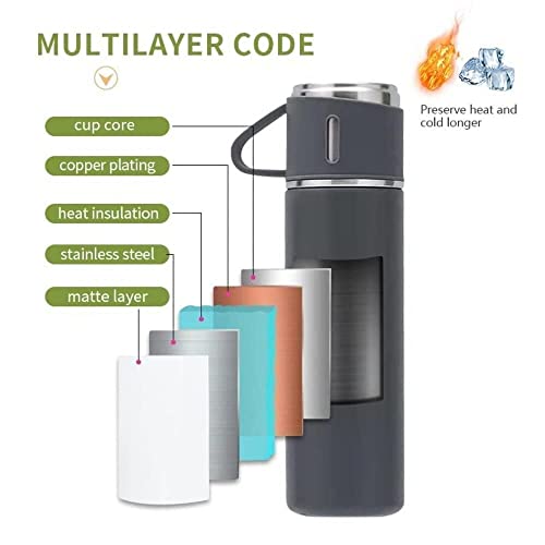 Image of Stainless Steel Vacuumm Flaskk Set with 2 Cups | 500ml Bottle Combo for Hot & Cold Beverages | Insulatedd Water Flaskk Bottle for Tea, Coffee, Juice, Travel Use (Multicolor, Pack of 1) Not a Thermoss
