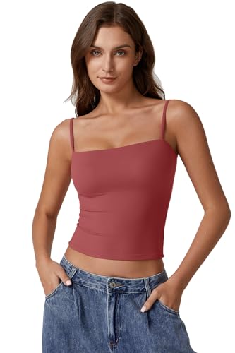 Image of QINSEN Women's Double Lined Basic Tank Top Adjustable Spaghetti Straps Sleeveless Camisole Shirts