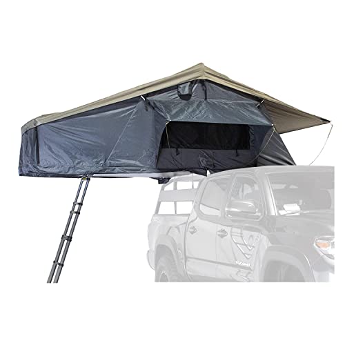 Overland Vehicle Systems HD Nomadic 3 Extended Soft Shell Roof Top Tent - Dark Gray Base with Green Rain Fly & Black 1000G PVC Travel Cover - Black Aluminum Base
