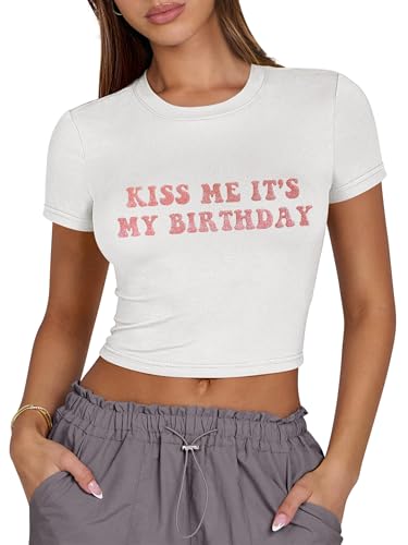 Kiss Me It's My Birthday - Camisetas cortas para mujer, camisetas de cumpleaños del año 2000, camisetas de manga corta para bebé, Blanco, S