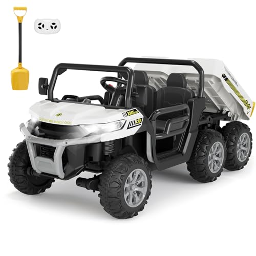 Hetoy 24V 2-Seater Ride On Dump Truck with Parent Remote Control, 4WD 6-Wheel Electric Car for Big Kids, UTV Style Dump Bed & Music Horn, ASTM/CPSIA C