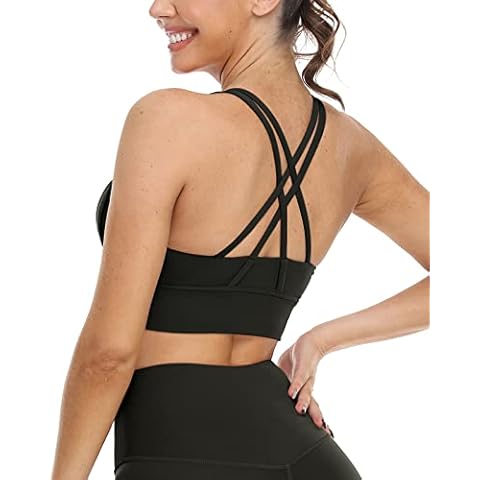 icyzone High Impact Sports Bras for Women Padded Supportive Strappy Workout Yoga Running Tops (L,Black) Cover