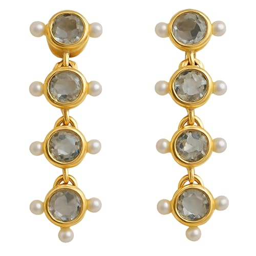 Boucles d'oreilles topaze bleue et perles d'eau douce en argent 925