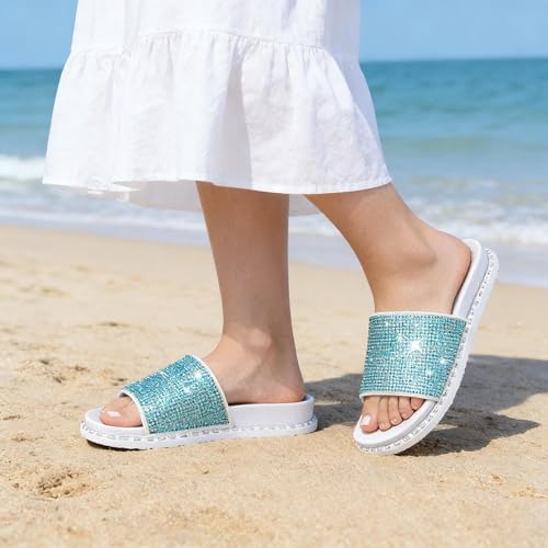 Image of Fur Story Womens Slides House Slippers Rhinestone Glitter Slides Cute bling Flat for Women Platform Sandals Cozy Bedroom Slippers Shower Shoes