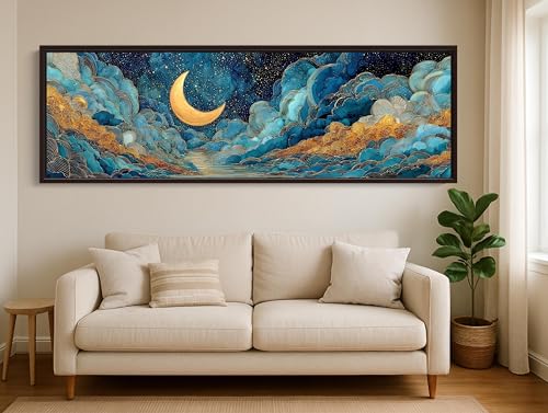 Art mural abstrait bleu et or de luxe avec impression giclée lune de qualité - 4
