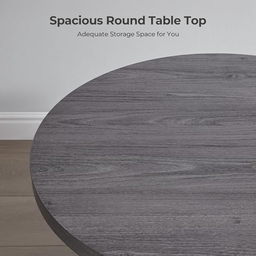 Image of SICOTAS Round Coffee Table for Living Room, Mid Century Modern Fluted Center Coffee Table with Storage, 32 inch Circle Accent Tea Dining Table for Apartment, Dark Grey Alder