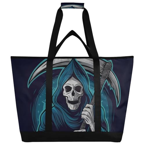 Large Insulated Reusable Tote Bag Skeleton Big Sword for Grocery Shopping for Women Men, Cooler Bag with Zippered Top & Handles for Travel Beach Picnic