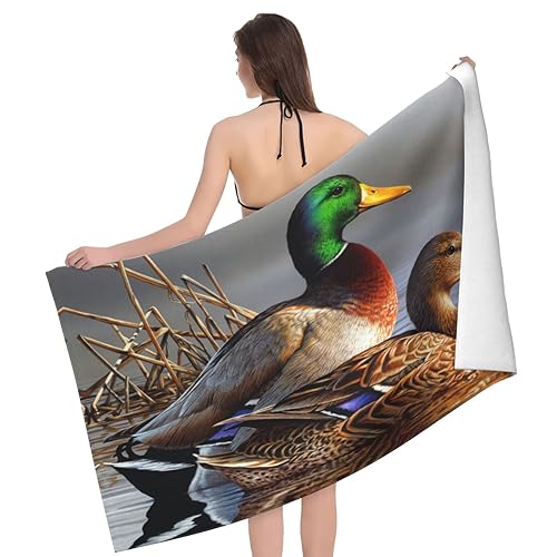Image of SONOON Mallard Duck Print Microfiber Bath Towel (80 X 130 Cm), Bath Towels -Beach Towels,Highly Absorbent And Quick Dry Bath Sheet,Multi-Color Bath Gym Washrag,Great Softness Jumbo Towels